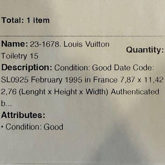 AUTHENTICATED Louis Vuitton Brown Monogram Vintage Toiletry 15 Bag UNISEX - Picture 12 of 13